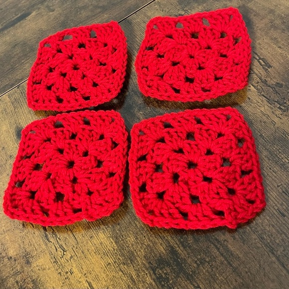 NWT Knana Knots, Granny Squares, Lot Set of 4, Red, coasters, project crafts - Picture 1 of 1